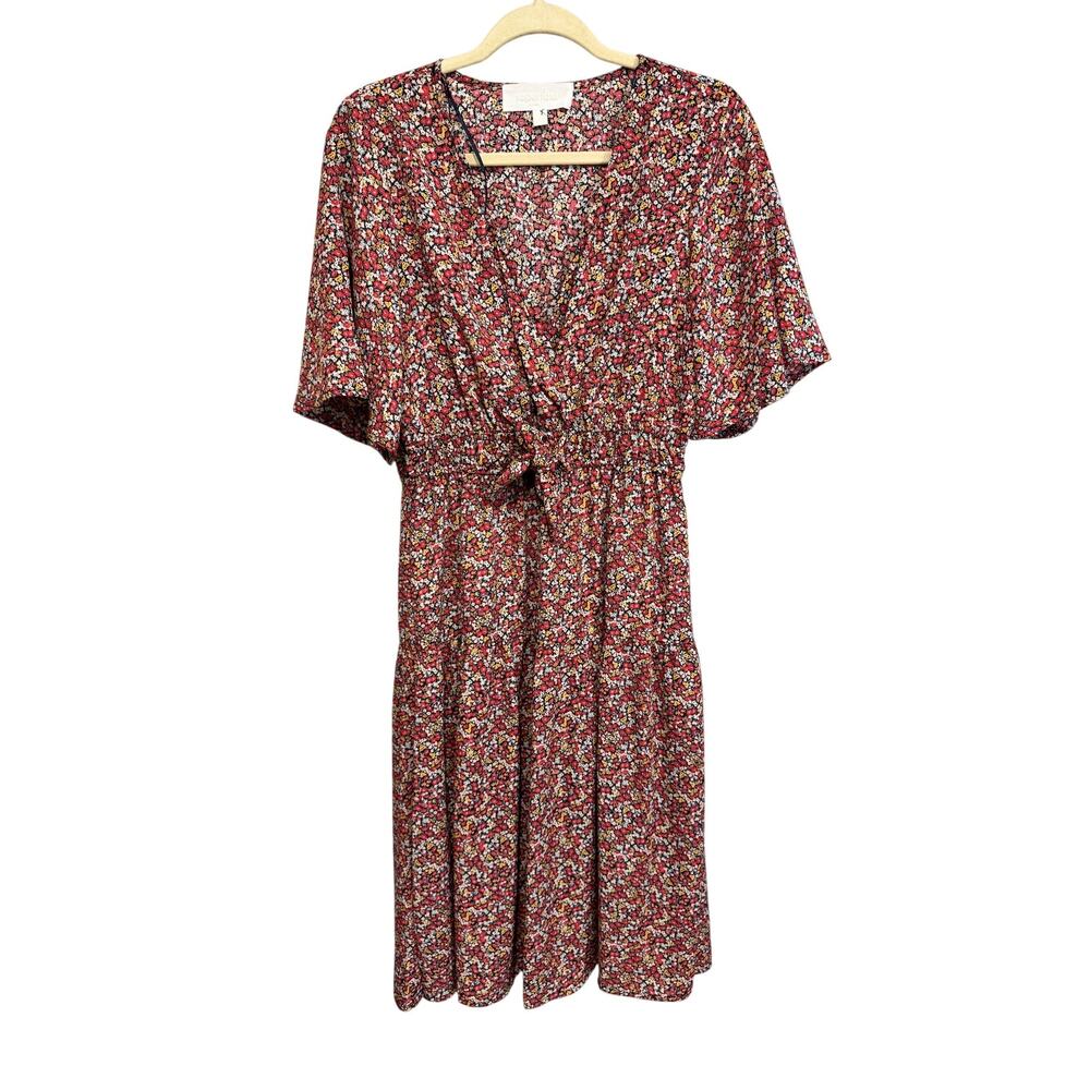 Superfoxx Floral Flutter Sleeve Waist Tie Midi Dress Size Small Boho Cottagecore